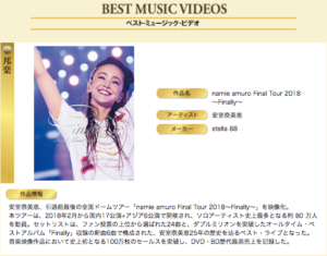 安室奈美恵“namie amuro Final Tour 2018 〜Finally〜”が日本ゴールド